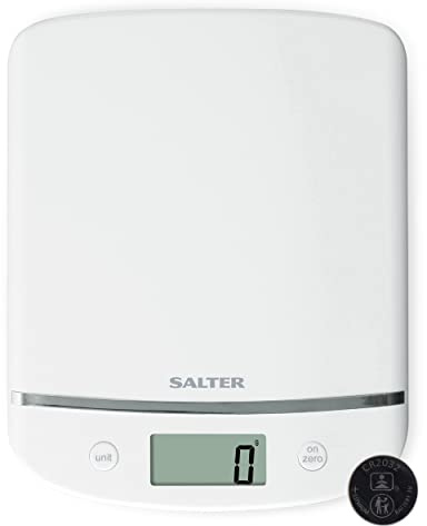 Salter 1056 WHDR große digitale Küchenwaage, elektronische Lebensmittelwaage, gut ablesbares LCD-Display, Add & Weigh Tara-Funktion, platzsparendes Design, Aquatronic für die Flüssigkeitsmessung