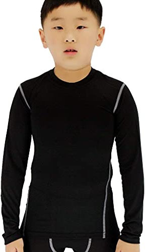 Kids Wicking Base Layer Boys Compression Top Long Sleeve T Shirts for Football Baseball Hockey Training , Black, 10