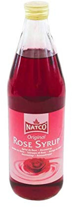 Natco Rose Syrup | Vegetarian | Gluten Free (GF) | Use to Make Rose Drinks | Use in Traditional Desserts | Mix into Exotic Cocktails | Pour Over Ice Cream | 725 ml Bottle