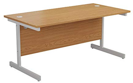 Office Hippo Heavy Duty Rectangular Cantilever Desk, Home or Office Table + Integrated Cable Ports, PC Desk - White Frame/Oak Top, 120cm x 60cm