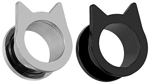 COOEAR KLARE Messgeräte für Ohren Piercing Fleisch Tunnel und Stecker Schmuck süße Stahl Katze Ohrringe Stretchers Größe 2 g (6 mm) bis 1 Zoll (25 mm)