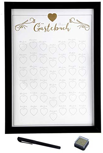 Spetebo Gästebuch Fingerabdruck inkl. Stempel und Stift - Hochzeits Gästebuch Hochzeitsgästebuch Familien Feier