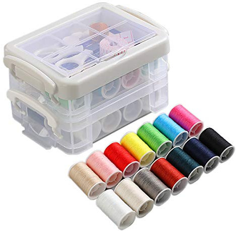 Nähset mit Kunststoffbox,YMWALK tragbare Nähbox mit Nähzubehör Nadel- und Fadenset, 16-Farben-Faden, Nadeln, Box, Schere, Maßband, Fingerhut zum Ausbessern von Kleidung