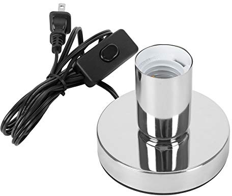 Aplstar Polished Metal Desktop Lamp Base Silver Color Solid E26/E27 Edison Screw Light Bulb Holder Base 5.57ft Cord on/Off Switch with Plug