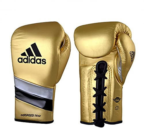 adidas Adi-Speed 500 Pro Guantes de Boxeo, Boxeo, Kickboxing y Sparring, Cierre de Cordones Tradicional, Look Metálico, Dorado/Plateado/Negro, para Hombre y Mujer