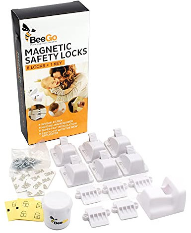 BeeGo® Magnetic Safety Locks – 6 Locks & 1 Keys, Child Lock for Kitchen Cupboards, Cabinets & Drawers, Easy Install, No Drills or Tools Needed, Baby Proofing