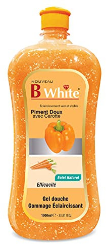 B White Gel Douche Gommage Eclaircissant | Piment Doux avec Carotte | 1000 ml | Sweet Pepper with Carrot Shower Gel