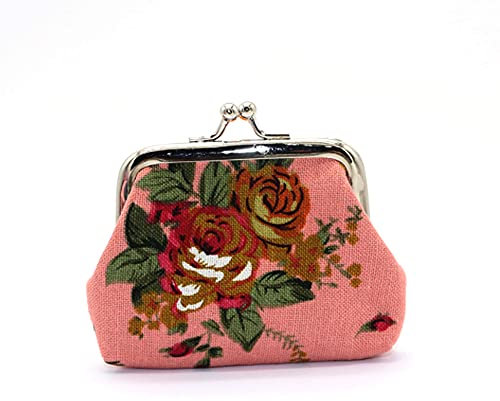 Porte-monnaie vintage pour femme avec motif floral, rose,