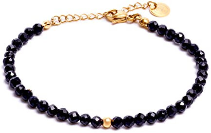 BERGERLIN Onyx Armband schwarz - facettiertes, schwarzes Armband - Gold - M-L