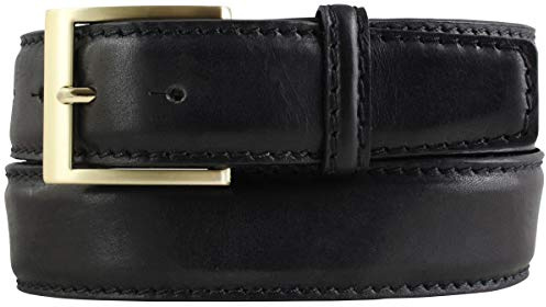 BELTINGER Gürtel aus Vollrindleder mit goldener Gürtelschnalle und Naht 4 cm | Ledergürtel 40mm goldfarben | Bombierter Jeans-Gürtel | Schwarz 90cm