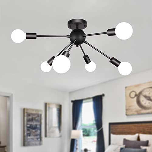 MRHYSWD Sputnik Ceiling Light Black Modern Light Fittings Ceilings, 6 Lights Vintage Ceiling Lamp Industrial Ceiling Lights Living Room Bedroom Kitchen Hallway with E27 Socket (Without Bulbs)