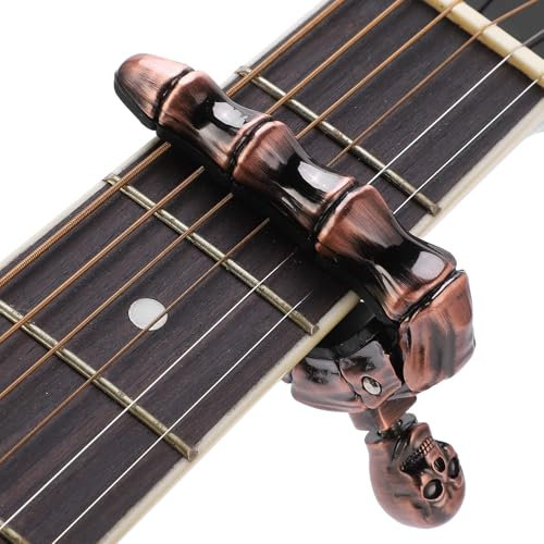 Gitarrenkapodaster für 6-saitige Akustikgitarren, 85x58mm/3,3x2,2 Zoll Totenkopfkapodaster Zinklegierung Gitarrenkapodaster Skelettkopfkapodaster für Akustik Elektrogitarren Ukulele Mandoline Banjo