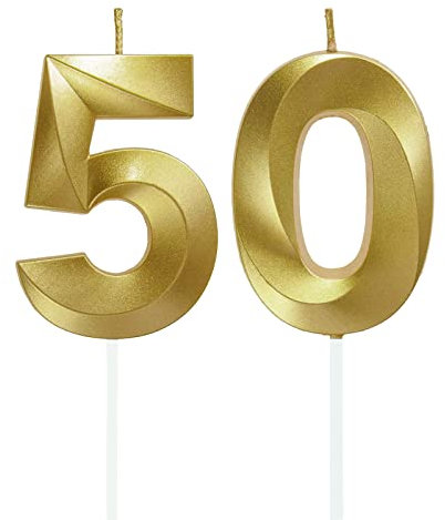 Lahviuu Geburtstag Zahlen Kerzen,50 Geburtstag Zahl Kerzen Gold Geburtstagskerzen Cake Topper Geburtstag Kuchendeko Kuchen Dekoration,für Hochzeit Party Hochzeit Jahrestag Feier Lieferungen