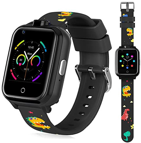 Smartwatch Kinder mit GPS und Anruf, 4G Kinder Smartwatch IP67 wasserdicht Kinderuhr mit SOS, Dual Kamera, WLAN Touchscreen Bluetooth Armbanduhr für Jungen Mädchen (Schwarz)
