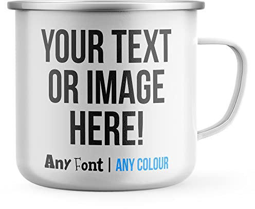 Purple Print House Personalised Enamel Mug with Photo Image Text Camping Cup Dad Mens Womens