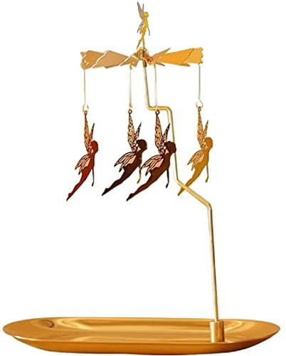 Goldenes Teelicht-Karussell mit Tablett – Fantasy-Elf Deko | drehend durch Kerzenwärme | Weihnachtsdekoration für Zuhause Party Hochzeit