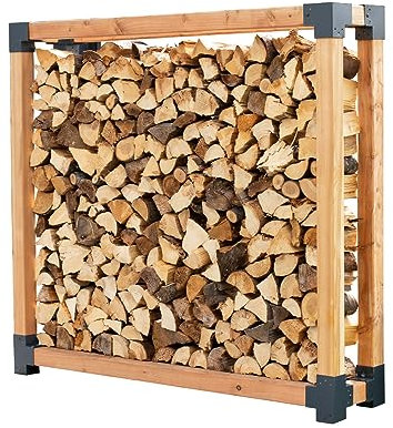 WESTMANN Kaminholzregal Michel | 198x40x180 cm Natur/Schwarz | Kaminholzunterstand & Kaminholzlager | Kaminholz Stapelhilfe für den Außenbereich