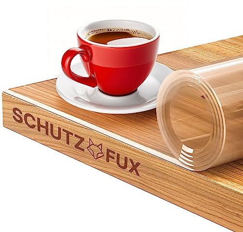 SCHUTZ-FUX Tischfolie 2mm transparent - Tischschutz mit schräger Kante, durchsichtige Tischdecke abwaschbar, Verschiedene Größen, nach Maß, Made in Germany (80 x 75)