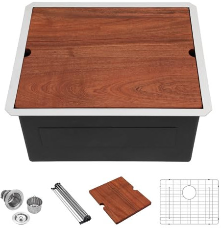 Lordear Tiefe Waschspüle, 53,3 x 48,3 x 33 cm, tief, Waschküche, Arbeitsplatz, Unterbau, 16 Gauge, Edelstahl, Waschküche, Küchenspüle