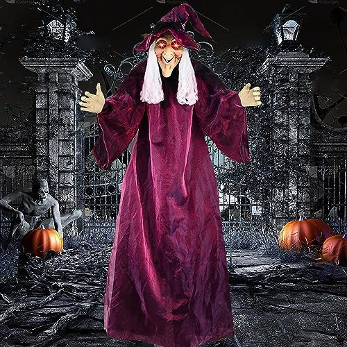 Animierte Sprechende Hexe Halloween Dekoration - Hängende Haus Requisite, Ornament, Horror Skelett Deko für Outdoor Party Kostüm