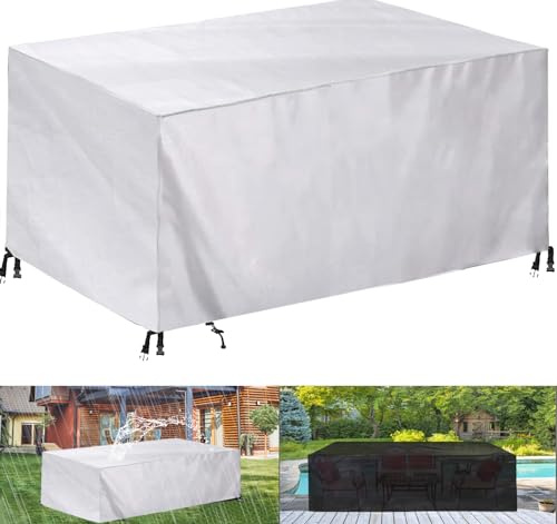 Housse Salon de Jardin, Très Résistant 420D Oxford Tissu Imperméable Housse de Table de Jardin, -Silver||350x145x90cm(LxWxH)