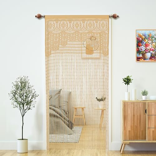 YaoYue Makramee-Spitzen-Türvorhang für Türen, Raumteiler, Hippie-Fensterpaneel, Raumteiler, Wandschrank, Vorhänge für Schlafzimmer, Schrank, Türvorhänge (90 x 200 cm, Champagner), 2 Stück