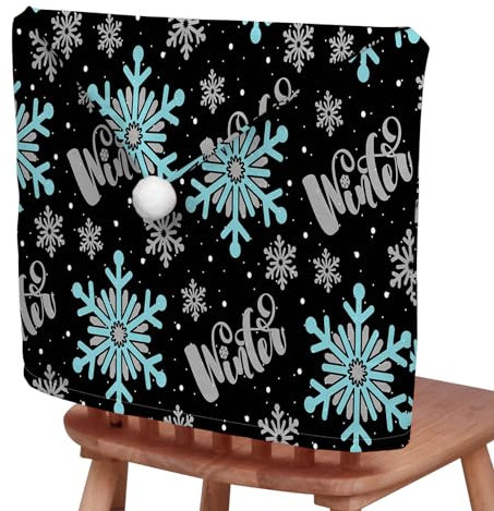 Chickwin Weihnachten Stuhlhussen 2-8er Set Nikolausmütze Esstisch Stühlen Set, Weihnachtsdeko Stuhlhussen Hussen für Weihnachtsfeier, Esszimmerstühle (8er Set,Blaue Schneeflocke)