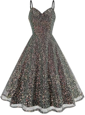 Odizli Glitzerkleid Damen Pailettenkleid Sexy Glitzer Pailletten Spaghettiträger Swing Partykleid Rockabilly 50er Jahre Vintage Cocktailkleid Festliche Party Kurz Ballkleid Abendkleid Schwarz L