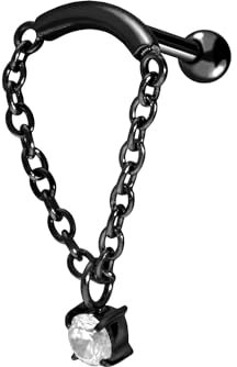 PIERCINGLINE Ohrpiercing Chirurgenstahl Bogen Kette Kristall Piercing Ohr-Stecker Helix Tragus Schwarz