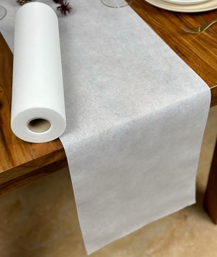 NATUARTE, Vlies Tischläufer Weiß, Rolle von 25 Metern x 30 Zentimetern, Tischdekoration, Hochzeitsdekorationsstoff, Taufen, Kommunionen, Geburtstage, Bastelstoff, Farbe Weiß