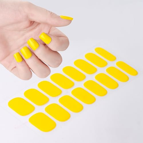 MrCuvaryas UV Gel Nagelfolie selbstklebend, Nagelsticker Nagelkunst Sticker Nagellack Aufkleber Nail art Selbstklebend, Maniküre Sticker Schöne Mode DIY (Black French) (Yellow, M-16pcs)