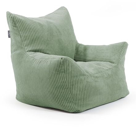 mokebo Kindersessel aus Cord 'Der Pausenheld', Sitzsack Kinder mit Füllung, auch als Lesesessel oder Sitzkissen fürs Kinderzimmer, Kindersitzsack oder Sessel für Kinder aus Cordstoff in Salbeigrün