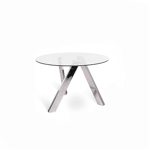 MONDO VIRO Table moderne à manger ronde Idahol en verre trempé 120 x 120 cm 75 h (chromé)