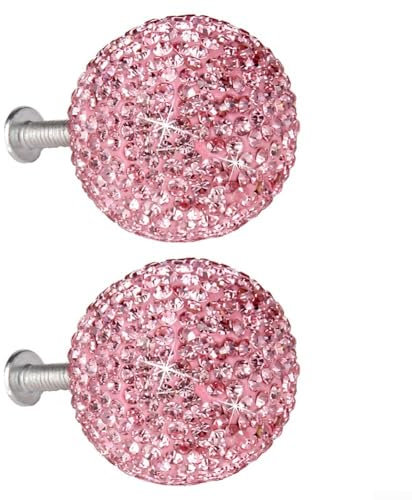 2Pcs Cabinet Wardrobe Drawer Handle,Glitter Rhinestone Ball Shape Door Closet Knobs(pink)
