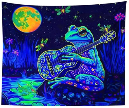 Schwarzlicht-reagierender Wandteppich, Frosch-Wandteppich für Schlafzimmer, Schlafsaal, Hintergrundtapete, UV-reaktives Poster, Schwarzlicht-Wandteppich für Wohnzimmer, Licht