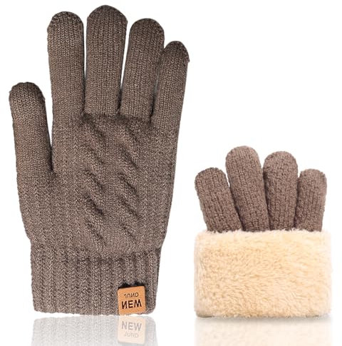 VUCDXOP Damen & Herren Winterhandschuhe Touchscreen, Thermo Fleece Strickhandschuhe für Outdoor Sport Laufen Radfahren Freizeit Ski, Khaki, L