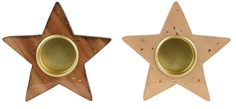 Kaemingk Teelichthalter Holz 11,5cm in Stern Form - 1 Stück Sortiert - Teelicht Kerzenhalter - Tischdeko für Weihnachten Winter Hochzeit - Holzstern Natur