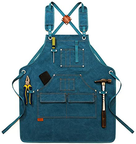 Fcnjsao Delantal de trabajo de lona ajustable para correas traseras con múltiples bolsillos Chef Apro