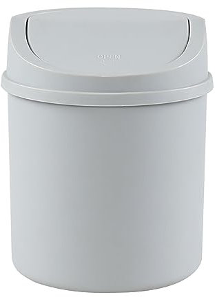 Doryh 1-Pack 2 L Plastic Mini Trash Bin with Swing Top Lid, Mini Desktop Garbage Bin, Grey