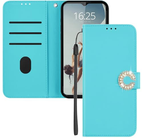 EuoDuo Cover Pieghevoli per Samsung Galaxy J6 2018 Custodia Libro Pelle PU Colorato Glitter Brillantini Fiori Magnetica Portafoglio Porta Carte Protettive Flip Caso - Blu Chiaro