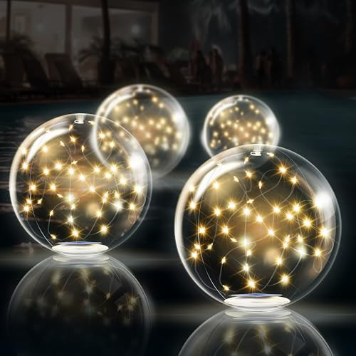 TIALLY Fairy Schwimmende Pool-Lichter, solarbetrieben, 35,6 cm, aufblasbare Leuchtkugeln für Pool, Solar-Schwimmlichter für Pool, schwimmende Solar-Pool-Lichter für Innenpools, Pool-Dekorationen im