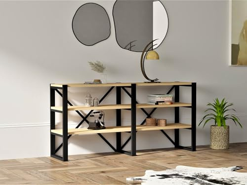Hanah Home Industrial Bookshelf, Sapphire & Black, 133.2 cm | 100% Melamine Coated Particle Board, 18 mm Thick | Wall-Mountable, Multiple Shelves, Stylish Storage Solution