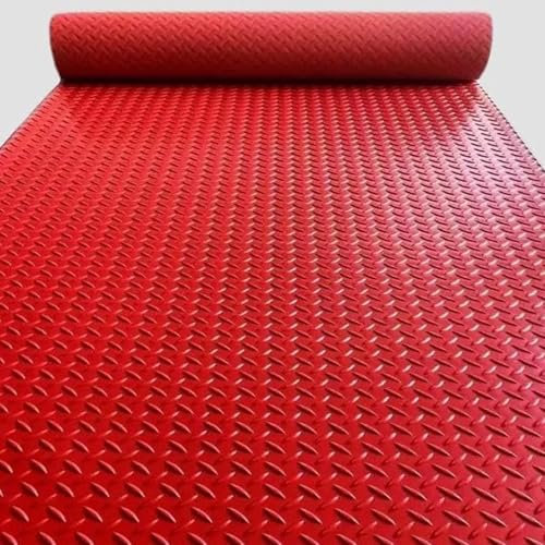 WJYWX Garage Floor Mat, 1.6mm Thickened Flooring Roll Diamond Plate PVC Rubber Trailer Mat, Non-Slip Floor Protector Mat For Garage, Warehouse, Gyms, Trailer, Pickup Truck(Red(1.6mm),1x6m)