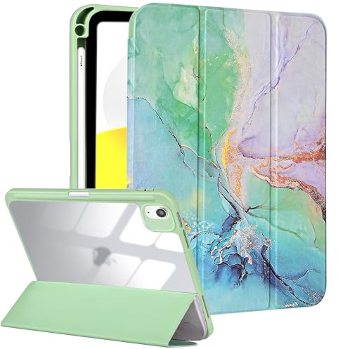Fycyko Hülle für iPad Air 11-Zoll M4/M3/M2 (2026/2025/2024),iPad Air 5./4. Gen 10.9 (2022/2020), Trifold Ständer mit Bleistifthalter, Herrlichem Muster Entwerfen- Marmor Grün
