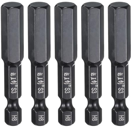 QUARKZMAN 5-teiliges Magnetisches Sechskant Bit Set, 8mm (H8), 1/4 Sechskantschaft, 50mm Länge, S3 Stahl, Industriestandard Sechseck