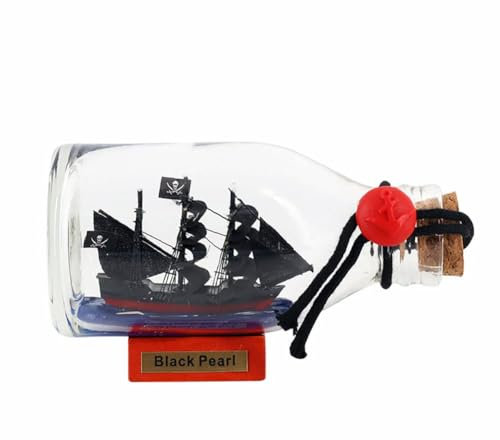 AYUNJIE Modelo de Barco Perla Negra, Modelo de Botella A la Deriva Barco Artesanal, Velero en una Botella, Barco Pequeño en una Botella de Vidrio Decoración (12 * 6 * 8 cm)