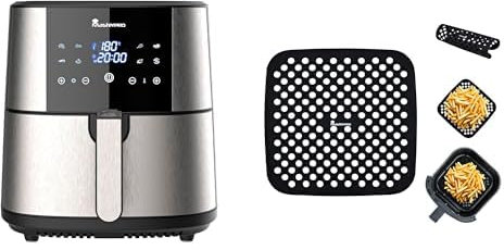 MasterPRO ROCKET 600 - Friteuse à air chaud 6L sans PFAS 1800W 6L avec revêtement céramique CERATECH - Écran tactile LED - Thermostat réglable 80-200°C - Panier amovible - Boîtier en acier inoxydable