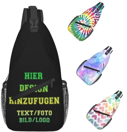Personalisiert Bauchtasche,Personalisierte Umhängetasche Herren, Leichte Sling Bag bedrucken lassen,Crossbody Bag Mit Foto Text Logo,Schultertasche selbst gestalten, Vielseitiger Sling-Rucksack