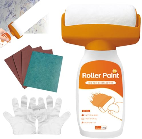 LYPPUL Wandfarbe Ausbessern Weiß, 500g Wandreparatur RollbüRste | Wandfarbe weißer Roller, Wand Reparatur Rollbürste mit Wandreparaturpaste, Wand Reparatur Creme für Kratzer,Flecken,Risse