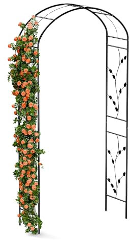 blumfeldt FloraBelle Rosenbogen – Metall-Rosenbogen Mit Dekorativen Blattmustern, Stabiler Pulverbeschichteter Stahlrahmen, Wetterfest, Ideal Für Kletterpflanzen, Einfache Montage, 240x110x40 cm